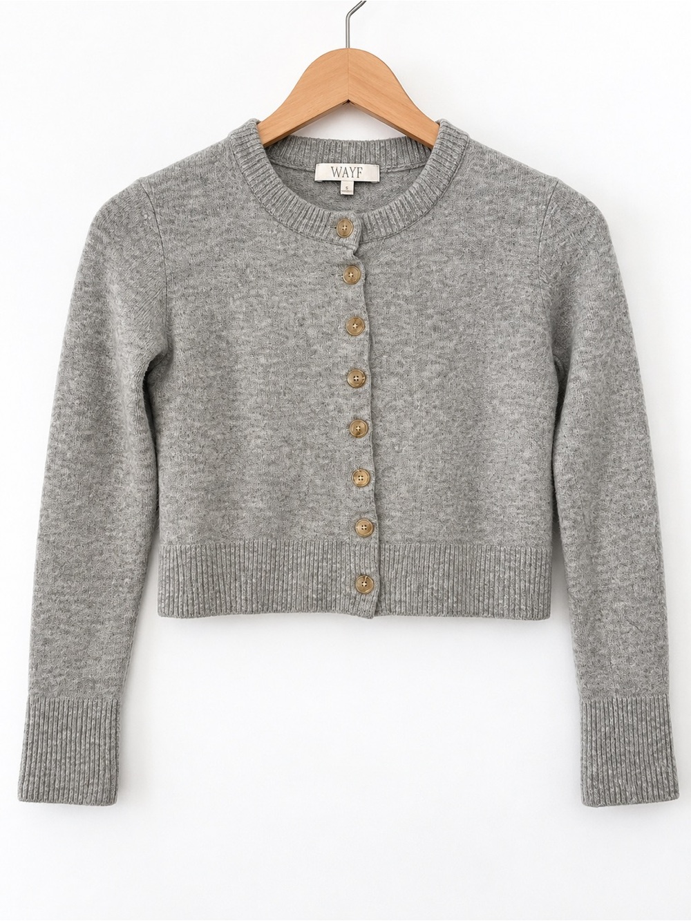 WAYF Gray Wool Cashmere Cropped Cardigan Sweater Button Front